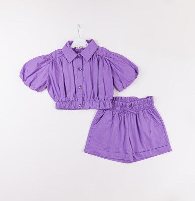 Wholesale Girls 2-Piece Shirt and Shorts Set 7-10Y Büşra Bebe 1016-24130 Lilac