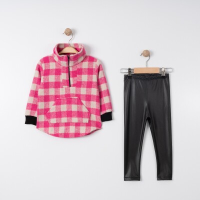 Wholesale Girls 2-Piece Sweatshirt and Faux Leather Leggings Set 2-5Y Tofigo 2013-9106 Pink