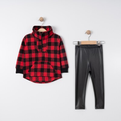 Wholesale Girls 2-Piece Sweatshirt and Faux Leather Leggings Set 2-5Y Tofigo 2013-9106 Red