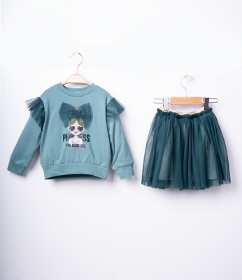Wholesale Girls 2-Piece Sweatshirt and Skirt Set 3-6Y Büşra Bebe 1016-23255 Green