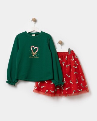 Wholesale Girls 2-Piece Sweatshirt and Skirt Set 5-8Y Bupper Kids 1053-23991 Green