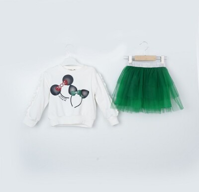 Wholesale Girls 2-Piece Sweatshirt and Tulle Skirt Set 3-6Y Büşra Bebe 1016-23253 Green