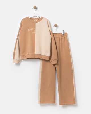 Wholesale Girls 2-Piece Sweatshirts and Pants Set 7-10Y Miniloox 1054-23863 Light Brown 