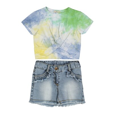 Wholesale Girls 2-Piece T-shirt and Denim Shorts Set 3-6Y Büşra Bebe 1016-211095 - Büşra Bebe