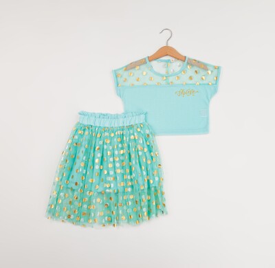 Wholesale Girls 2-Piece T-Shirt and Skirt Set 7-10Y Büşra Bebe 1016-24110 Green