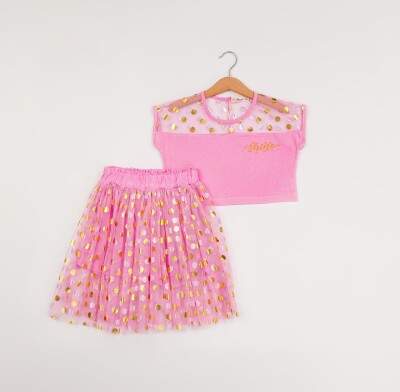 Wholesale Girls 2-Piece T-Shirt and Skirt Set 7-10Y Büşra Bebe 1016-24110 - Büşra Bebe