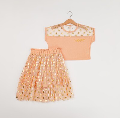 Wholesale Girls 2-Piece T-Shirt and Skirt Set 7-10Y Büşra Bebe 1016-24110 Blanced Almond