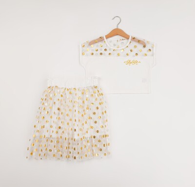 Wholesale Girls 2-Piece T-Shirt and Skirt Set 7-10Y Büşra Bebe 1016-24110 Ecru