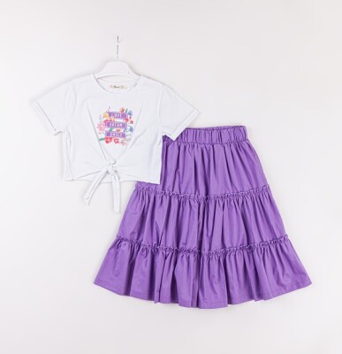 Wholesale Girls 2-Piece T-Shirt and Skirt Set 7-10Y Büşra Bebe 1016-24143 Lilac