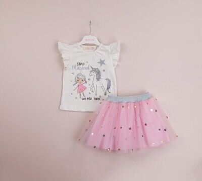 Wholesale Girls 2-Piece T-Shirt and Tulle Skirt Set 1-4Y BabyRose 1002-4063 Light Pink