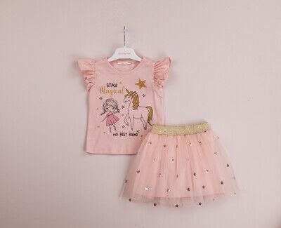 Wholesale Girls 2-Piece T-Shirt and Tulle Skirt Set 1-4Y BabyRose 1002-4063 Salmon Color 