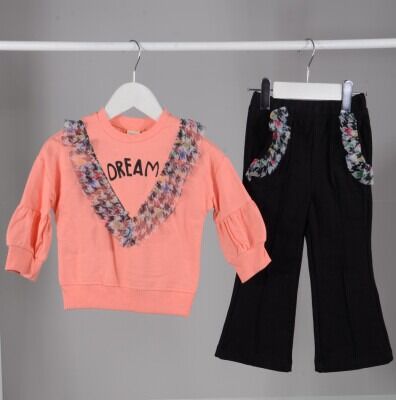 Wholesale Girls 2-Piece Tracksuit Set 1-5Y Serkon Baby&Kids 1084-M0557 Salmon Color 
