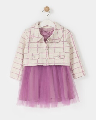 Wholesale Girls 2-Piece Tulle Dress and Jacket Set 1-4Y Bupper Kids 1053-23901 Damson Color