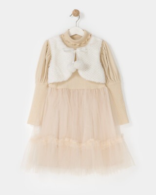 Wholesale Girls 2-Piece Tulle Dress and Vest Set 4-7Y Bupper Kids 1053-23902 Ecru