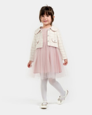 Wholesale Girls 2-Piece Tülle Dress with Jacket 5-8Y Bupper Kids 1053-23916 Pink