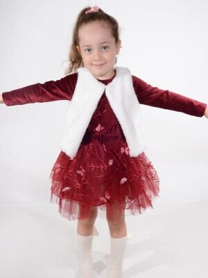 Wholesale Girls 3-Piece Blouse Tulle Skirt and Vest Set 2-5Y Serkon Baby&Kids 1084-M0341 Claret Red