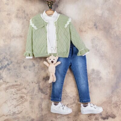 Wholesale Girls 3-Piece Cardigan Blouse and Denim Pants Set 2-5Y Gocoland 2008-5120 - Gocoland