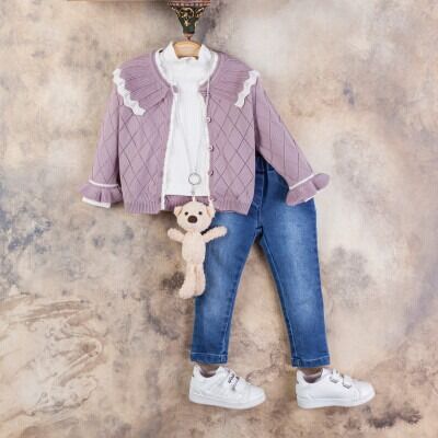 Wholesale Girls 3-Piece Cardigan Blouse and Denim Pants Set 2-5Y Gocoland 2008-5120 - Gocoland (1)