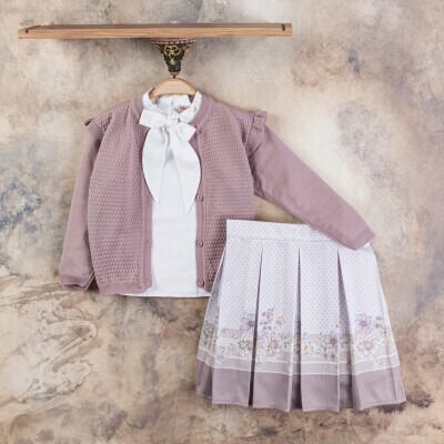 Wholesale Girls 3-Piece Cardigan Blouse and Skirt Set 2-5Y Gocoland 2008-5109 Lilac
