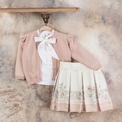 Wholesale Girls 3-Piece Cardigan Blouse and Skirt Set 2-5Y Gocoland 2008-5109 Blanced Almond