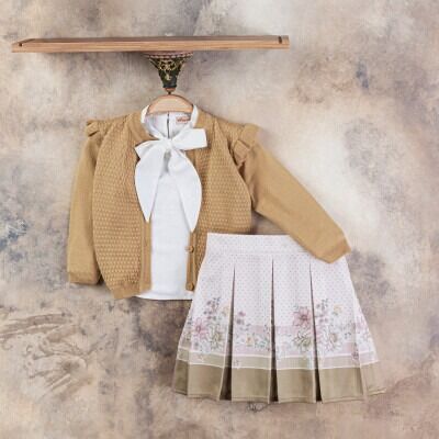 Wholesale Girls 3-Piece Cardigan Blouse and Skirt Set 2-5Y Gocoland 2008-5109 Brown3