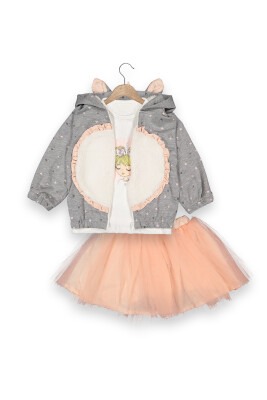 Wholesale Girls 3-Piece Cardigan Long Sleeve T-Shirt and Skirt Set 1-4Y Boncuk Bebe 1006-6090 - Boncuk Bebe