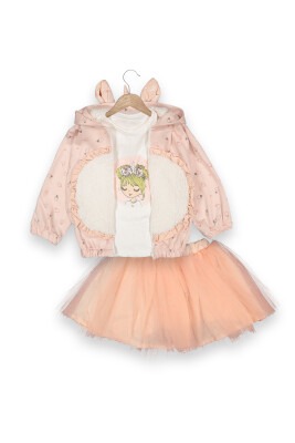 Wholesale Girls 3-Piece Cardigan Long Sleeve T-Shirt and Skirt Set 1-4Y Boncuk Bebe 1006-6090 - Boncuk Bebe (1)