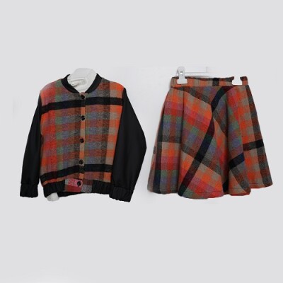 Wholesale Girls 3-Piece Jacket Skirt and Blouse Set 7-10Y Büşra Bebe 1016-23241 Oranj 