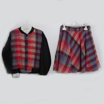 Wholesale Girls 3-Piece Jacket Skirt and Blouse Set 7-10Y Büşra Bebe 1016-23241 Fuschia