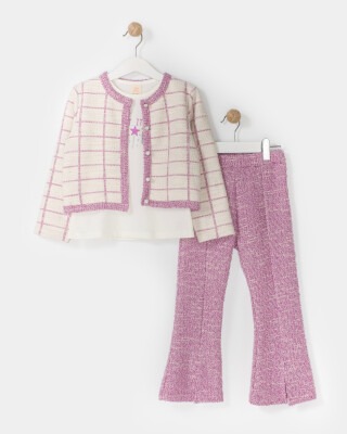 Wholesale Girls 3-Piece Jacket T-Shirt and Pants Set 2-5Y Bupper Kids 1053-23941 Damson Color