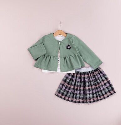 Wholesale Girls 3-Piece Jacket T-Shirt and Skirt Set 1-4Y BabyRose 1002-4313 Green