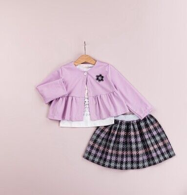 Wholesale Girls 3-Piece Jacket T-Shirt and Skirt Set 1-4Y BabyRose 1002-4313 Lilac