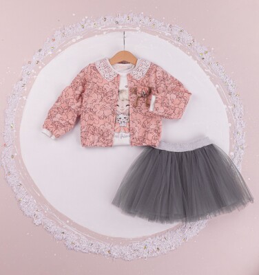 Wholesale Girls 3-Piece Jacket T-Shirt and Tulle Skirt Set 1-4Y BabyRose 1002-4309 Pink