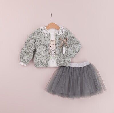 Wholesale Girls 3-Piece Jacket T-Shirt and Tulle Skirt Set 1-4Y BabyRose 1002-4309 Mint Green 