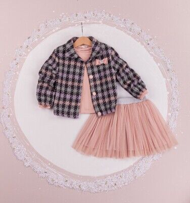Wholesale Girls 3-Piece Jacket T-Shirt and Tulle Skirt Set 1-4Y BabyRose 1002-4312 Salmon Color 