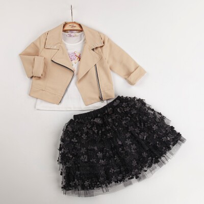 Wholesale Girls 3-Piece Jacket, Tulle Skirt and Body Set 2-6Y Miss Lore 1055-5531 Beige