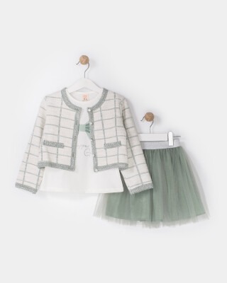Wholesale Girls 3-Piece Skirt Body and Cardigan Set 2-5Y Bupper Kids 1053-23908 Green