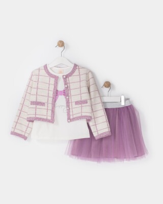 Wholesale Girls 3-Piece Skirt Body and Cardigan Set 2-5Y Bupper Kids 1053-23908 Damson Color