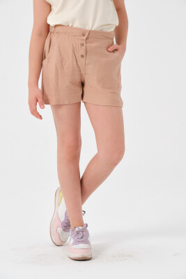 Wholesale Girls Button Detailed Shorts 8-15Y Jazziee 2051-241Z4ALM02 Beige
