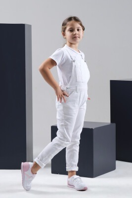 Wholesale Girls Denim Overalls (T-shirt Not Included) 10-13Y Varol Kids 1073-7278 White