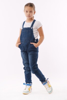 Wholesale Girls Denim Overalls (T-shirt Not Included) 2-5Y Varol Kids 1073-7276 Dark Blue