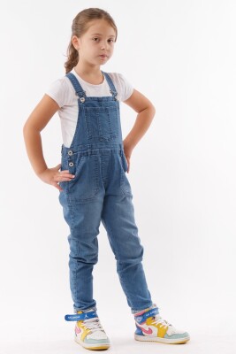 Wholesale Girls Denim Overalls (T-shirt Not Included) 6-9Y Varol Kids 1073-7277 Light Blue