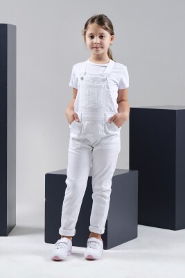 Wholesale Girls Denim Overalls (T-shirt Not Included) 6-9Y Varol Kids 1073-7277 White
