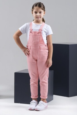 Wholesale Girls Denim Overalls (T-shirt Not Included) 6-9Y Varol Kids 1073-7277 Pink