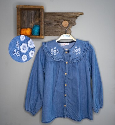 Wholesale Girls Denim Shirt 2-5Y Timo 1018-T3KDÜ014237622 Light Blue-Blue