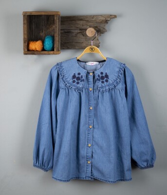 Wholesale Girls Denim Shirt 2-5Y Timo 1018-T3KDÜ014237622 Light Blue-Indigo