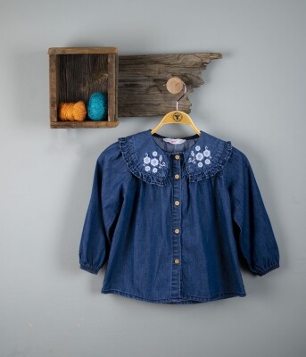 Wholesale Girls Denim Shirt 2-5Y Timo 1018-T3KDÜ014237622 Dark Blue-Blue
