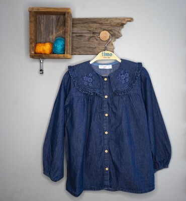Wholesale Girls Denim Shirt 2-5Y Timo 1018-T3KDÜ014237622 Dark Blue-Indigo