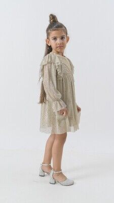 Wholesale Girls Dress Ruffled Sleeve 6-9Y Wecan 1022-23339 Beige