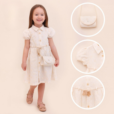 Wholesale Girl's Dress with Bag 2-5Y Lilax 1049-6708 - Lilax